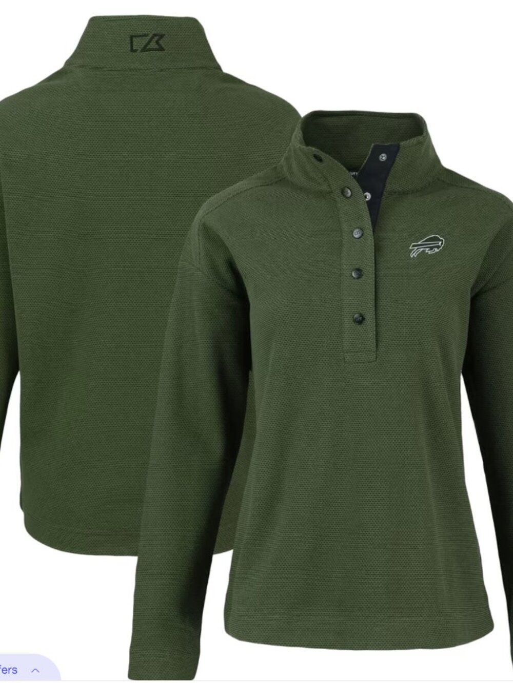 Women's BUFFALO BILLS Cutter & Buck Green Half-Snap Sweatshirt XL
